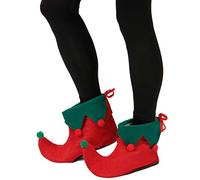 DEGUISE TOI - Sur-chaussures elfe avec pompons adulte - 1 Paire de sur-chaussures - Taille Unique - Rouge - Accessoires pour déguisement - 100% Polyester - Lavable à la main - Noel