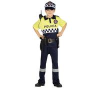 Fiestas Guirca - Costume Policier local Enfant 7-9 ans - Chemise/Ceinture/Casquette - Noir/Jaune