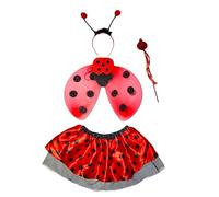 Déguisement Abeille Enfants Costume Insecte de Abeille et Coccinelle Ensemble Fille 4 Pièces Set avec Ailes d'insecte Jupes Courtes et Cerceau De Tête pour Fête Halloween Jeu de (04 Red, 8-14 Years)
