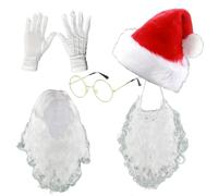 Deguisement Accessoires de Père Noël pour Adulte 5 Pieces | Costume de Noël avec Chapeau Perruque Barbe Gants et Lunettes Rondes pour Soirée à Thème Cosplay