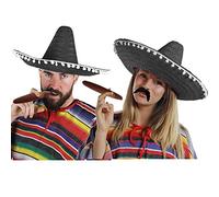 Déguisement accessoires pour adulte du parfait couple Mexicain avec un poncho X2, un sombrero X2, un cigare X2 et une moustache X2. Idéal pour les vacances à la plage ou les enterrements de vie de garçon et de jeune fille.