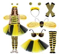 Deguisement Adulte Abeille,8 pièces Deguisement Femme Abeille Tutu avec Serre-tête d'abeille,Aile,Jupe en tulle,Chaussettes Rayées,Gants Longs,Autocollant D'abeille,pour Carnaval Fête Cosplay,Fête