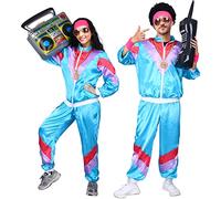 Deguisement Annee 80 90 Femme Homme Halloween Disco Costume Hippie Disco Accessoire Fluo Lunettes de Soleil Carnaval Adulte (Bleu,L)