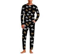 DéGuisement AnnéE 80,Ensemble de Pyjama Polar Doux Deux Pièces à Son Imprimé Père Noël Confort Feutré pour Famille et Fêtes Idéal à la Maison et Réveillons (Black, XL)