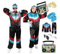 Déguisement Année 80 Femme Homme, Costume Survêtemen Années 80 90 Accessoire Jogging Tenue Bad Taste Rétro Disco Survêtement TenueVeste Pantalon Carnaval Cosplay Soirér Deguise Couple Vetement