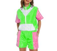 Déguisement Année 80 Homme Femme Rétro- Costumes de Carnaval Veste Manches Courtes et Shorts Disco Jogging Hippie Survêtement Halloween Adulte Soirée Deguise Party FêTe Décontractés Ensemble