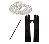 Déguisement années 20 charleston Flapper perles cigarette Support à long Gants en satin noir (Manchester Fancy Dress)