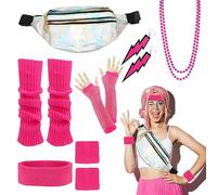 Déguisement Années 80 Accessoire Femme Ensemble Jambières, Bandeau, Boucle d'Oreille, Colliers, Gants Résille, Vêtements Années 80-90s Thème Soirée Carnaval