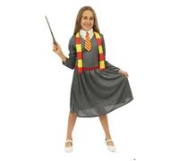 Déguisement Apprentie Sorcière Fille PtitClown - Robe grise, cravate & écharpe rouge/jaune (3+ ans) 5-6 ans