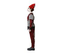 Déguisement Arlequin Enfant avec Bonnet Rouge et Noir pour Garçon 7-9 Ans
