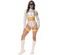 Deguisement Astronaute Adulte 5Pcs Argent Costume Spatial Ensembles | Space Costume avec Ceinture Lunettes et Bretelles Femme Combinaison Cosplay Cosmonaute à Col Montant Carnaval Halloween