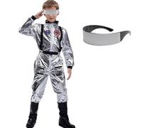 Déguisement Astronaute Enfant Adulte, Costume Astronaute Garçon Homme Fille Space Combinaison de Pilote Cosmonaute Espace Casque Lunettes Cosplay Halloween Carnival (Enfants, 120)