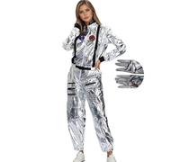 Deguisement Astronaute Sdulte Femme Argentés Ensemble de Combinaison Spatiale Costume d'astronaute Cosmonaute Espace Mission Astronaute Cosplay Carnaval Halloween Mascarade Anniversaire Fêtes