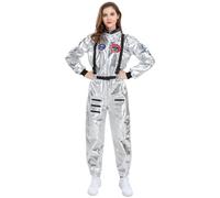 Deguisement Astronaute Sdulte Femme Argentés Ensemble de Combinaison Spatiale Costume d'astronaute Cosmonaute Espace Mission Astronaute Cosplay Carnaval Halloween Mascarade Anniversaire Fêtes