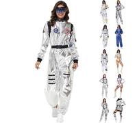 Deguisement Astronaute Sdulte Femme Argentés Ensemble de Combinaison Spatiale Costume d'astronaute Cosmonaute Espace Mission Astronaute Cosplay Carnaval Halloween Mascarade Anniversaire Fêtes