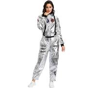 Deguisement Astronaute Sdulte Femme Argentés Ensemble de Combinaison Spatiale Costume d'astronaute Cosmonaute Espace Mission Astronaute Cosplay Carnaval Halloween Mascarade Anniversaire Fêtes