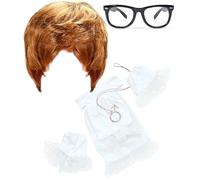 Déguisement Austin Powers Groovy Baby années 50 et 60 pour enterrement de vie de garçon | perruque, lunettes nerd, col volanté, pendentif et 2 poignets à volants