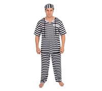 P’TIT CLOWN - Déguisement Bagnard - Costume Prisonnier Adulte Réaliste - Idéal pour Carnaval, Fêtes Costumées, Halloween, Cosplay, Évènements à Thème - Rayures Noir et Blanc - Polyester (L-XL)