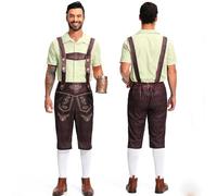 Déguisement Bavarois Homme, Costume Lederhosen Oktoberfest de Munich Homme, Traditionnel Ethniques Pantalon en Cuir Court Broderies avec Bretelles Réglables Trachtenhose pour Oktoberfest Party
