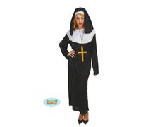 FIESTAS GUIRCA | Costume de Bonne Soeur pour Femme (42-44/L) - Robe et Coiffe - Costumes Religieux pour Halloween, Carnaval et Fêtes Costumées - Idéal pour Adultes - Noir et Blanc