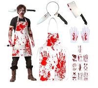 Déguisement Boucher Halloween, Tabliers Sanglant Déguisement de Boucher Horreur Homme, Costume Accessoire pour Halloween Carnaval Mascarade