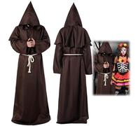 Deguisement Capes Robe Longue avec Capuche et Croix S/M/L/XL Homme Adulte Enfant Prêtre Peignoir Frère Médiéval Robes Friar Encapuchonné Moine Renaissance Service Costume cosplay Halloween Carnaval(S)