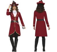 Déguisement Capitaine Corsaire Femme Rouge, Bordeaux