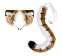 Deguisement Carnaval Accessoire Anime, Set Oreilles Queue Chat Renard Mignon Cosplay Fête, Kit Déguisement Femme Kawaii Japonais Drôle(Orange, One Size)
