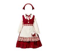 Deguisement Carnaval Enfant Fille Costume Conte Fée, Ensemble 3 Pièces Robe Salopette Bandana, Tenue Spectacle École, Vêtement Personnage Mignon(Red, 2-3 Years)