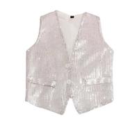 Deguisement Carnaval Enfant Garcon Gilet Paillettes Scintillant, Costume Spectacle Danse Fête, Tenue Chorale Garçon Fille, Veste sans Manches Brillante (White, 5-6 Years)