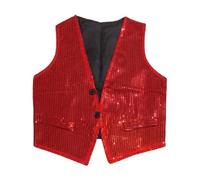 Deguisement Carnaval Enfant Garcon Gilet Paillettes Scintillant, Costume Spectacle Danse Fête, Tenue Chorale Garçon Fille, Veste sans Manches Brillante (Red1, 3-4 Years)