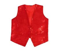 Deguisement Carnaval Enfant Garcon Gilet Paillettes Scintillant, Costume Spectacle Danse Fête, Tenue Chorale Garçon Fille, Veste sans Manches Brillante (Red2, 7-8 Years)