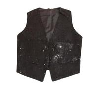 Deguisement Carnaval Enfant Garcon Gilet Paillettes Scintillant, Costume Spectacle Danse Fête, Tenue Chorale Garçon Fille, Veste sans Manches Brillante (Black, 5-6 Years)