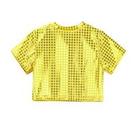 Deguisement Carnaval-Enfants Filles Garçon T-Shirt Danse Rue Hip-hop Paillette Brillante Tank Top Manches Courtes Hauts Danse Moderne Jazz Chemise Tops Casual Disco Fête Clubwear 2-14 Ans
