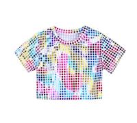 Deguisement Carnaval-Enfants Filles Garçon T-Shirt Danse Rue Hip-hop Paillette Brillante Tank Top Manches Courtes Hauts Danse Moderne Jazz Chemise Tops Casual Disco Fête Clubwear 2-14 Ans
