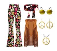 Déguisement Carnaval Femme, Deguisement Hippie Femme, Y2k Tenue Disco Femme, Solde, Gilet À Franges Sans Manches Année 70 Blanche 60 Accessoires Costume Hippie Femme, Rose Accessoires Hippie