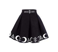 Deguisement Carnaval Femme Jupe À Paillettes pour Femme - Punk Gothique Sorcellerie Lune Magie Symboles Pleated Mini Skirt (Black L)
