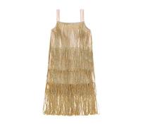 Deguisement Carnaval Fille Charleston, Robe Danse Latine Paillettes Franges Enfant, Costume Années 20 Rétro, Tenue Tango Salsa Concours(Gold, 8-9 Years)