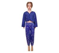 Deguisement Carnaval Fille Pantalon Léopard Paillettes, Costume Danse Jazz Grande Taille, Tenue Hip Hop Scène, Bas Spectacle Imprimé Animal(Blue, 3-4Years)