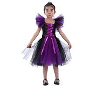 Deguisement Carnaval Fille Robe Sorcière Noire, Costume Halloween Vampire Gothique, Tenue Fête Morts Enfant, Vêtement Cosplay Mystérieux(A, 10)