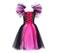 Deguisement Carnaval Fille Robe Sorcière Noire, Costume Halloween Vampire Gothique, Tenue Fête Morts Enfant, Vêtement Cosplay Mystérieux(C, 8)