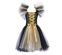 Deguisement Carnaval Fille Robe Sorcière Noire, Costume Halloween Vampire Gothique, Tenue Fête Morts Enfant, Vêtement Cosplay Mystérieux(F, 6)