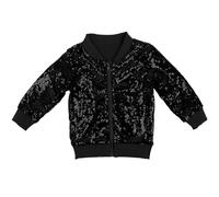 Deguisement Carnaval Fille Veste Sequins Couleur Unie, Manteau Manche Longue Brillant, Tenue Scène Chorale Danse, Vêtement Fête Chic(Black, 6-7 Years)