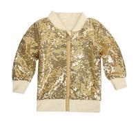 Deguisement Carnaval Fille Veste Sequins Couleur Unie, Manteau Manche Longue Brillant, Tenue Scène Chorale Danse, Vêtement Fête Chic(Light Yellow, 8-9 Years)