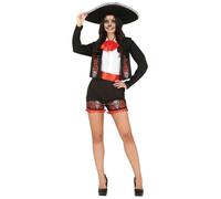 Déguisement Catrina Mariachi - Femme - Noir - Veste, ceinture, short, chemise - Jour des morts - Halloween S