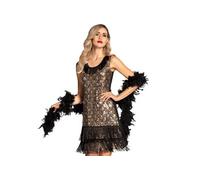 Boland 87113 - Robe Flapper Peacock pour adulte, taille M, Charleston, motif paon, costume pour femme, années 1920, 1920, fête à thème, carnaval, noir et doré