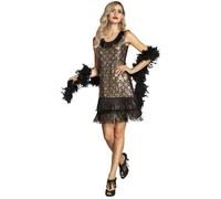 Boland 87113 - Robe Flapper Peacock pour adulte, taille M, Charleston, motif paon, costume pour femme, années 1920, 1920, fête à thème, carnaval, noir et doré