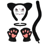 Deguisement Chat Femme, Chat Cosplay Set, Deguisement Chats Accessoire | Chat Costume Accessoire Set avec Bandeau Chat, Collier, Queue de Chats, Gants Pattes, pour Carnaval Halloween Cosplay