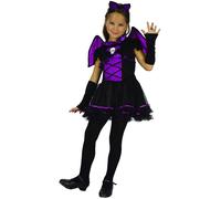 DEGUISE TOI - Déguisement chauve-souris noire et violette fille - Robe - Serre-tête - Ailes - 2 Manchettes - M 7-9 ans (120-130 cm) - Violet - Déguisements enfants - 100% Polyester - Lavage à la