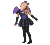 DEGUISE TOI - Déguisement chauve-souris noire et violette fille - Robe - Serre-tête - Ailes - 2 Manchettes - XS 3-4 ans (92-104 cm) - Violet - Déguisements enfants - 100% Polyester - Lavage à la